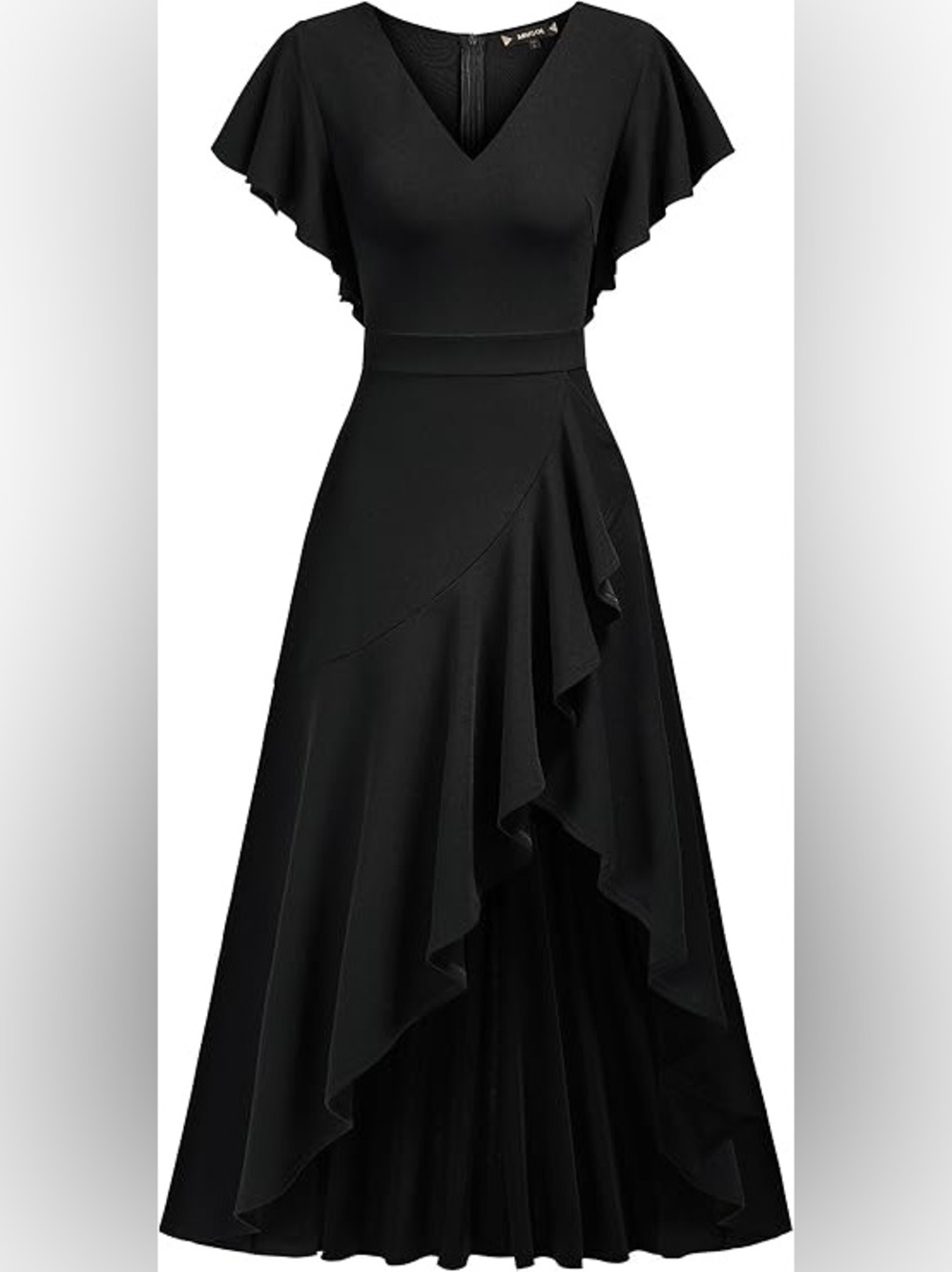 Miusol Black Flutter Sleeve Ruffle High-Low Maxi Dress